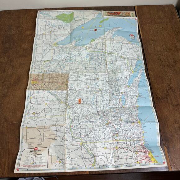 1960s AAA Wisconsin‎ State & Wisconsin Dells Felix Palm Vintage Fold out Maps - Picture 11 of 11